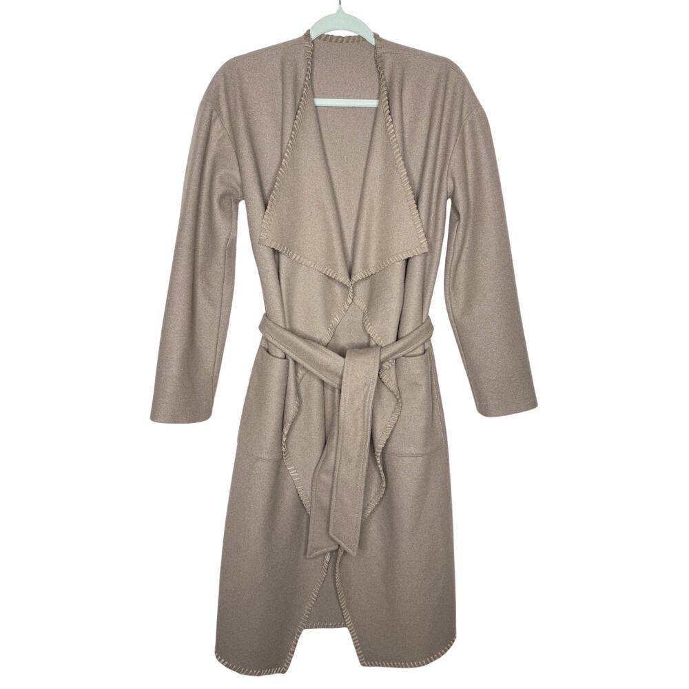 AllSaints Paxx Italian Wool Wrap Waterfall Trench Coat Dune Small Winter Jacket